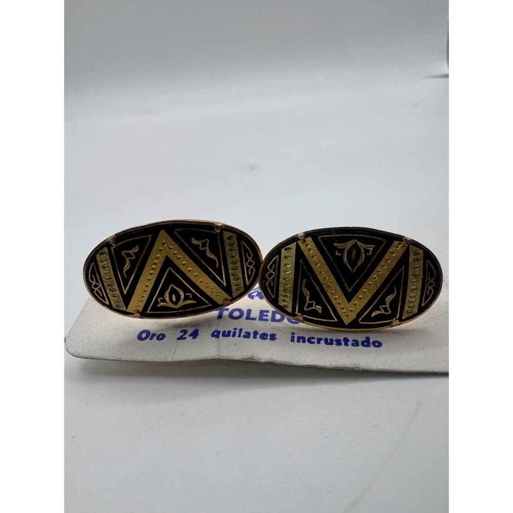 Vintage Damascene Cufflinks Gold Black Cufflinks Men's‎ 24K Gold Inlay